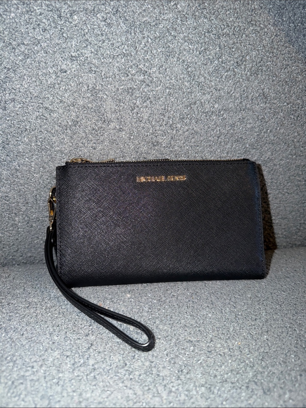Michael Kors Black Wristlet Clutch with Gold Hardware